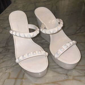 Carmen Sol White Studded Wedge Sandals 37.5